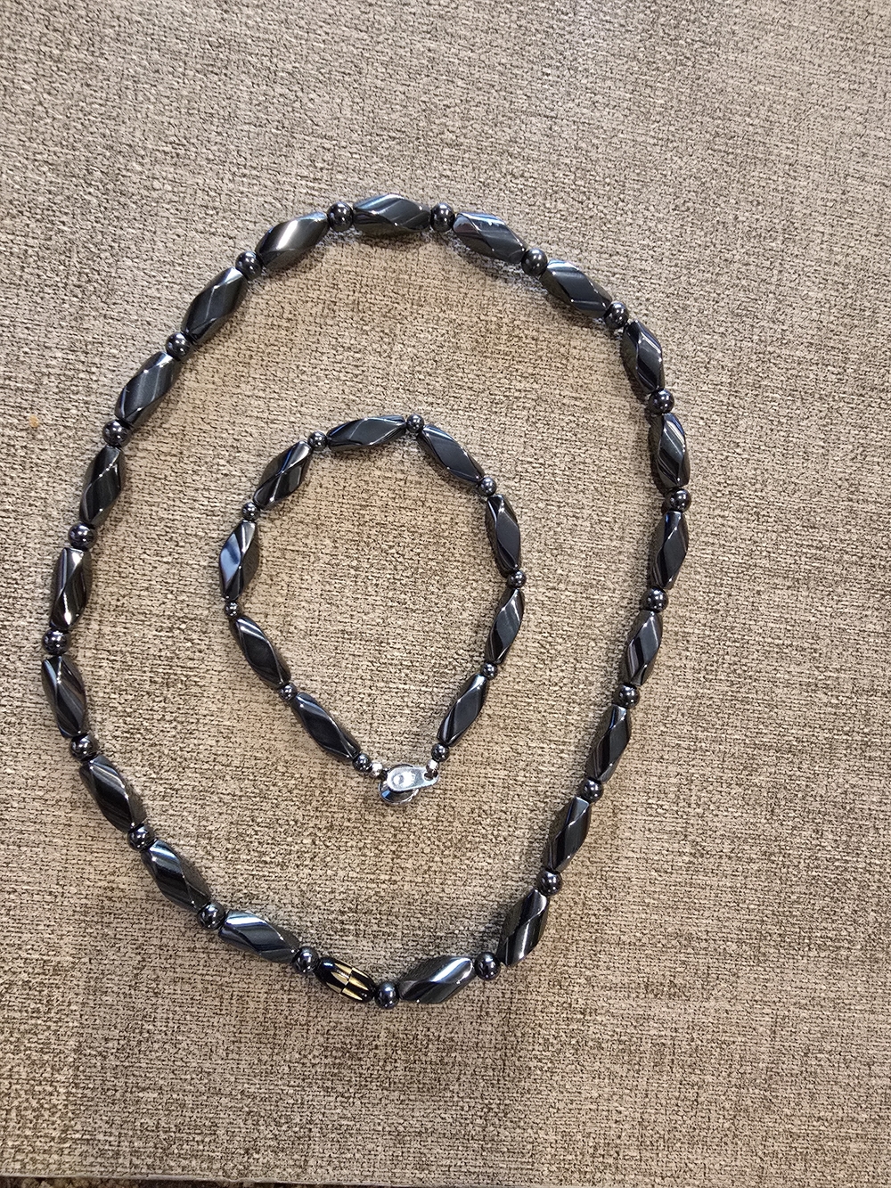 Hematite Magnetic  Beaded Necklace and Bracelet Set